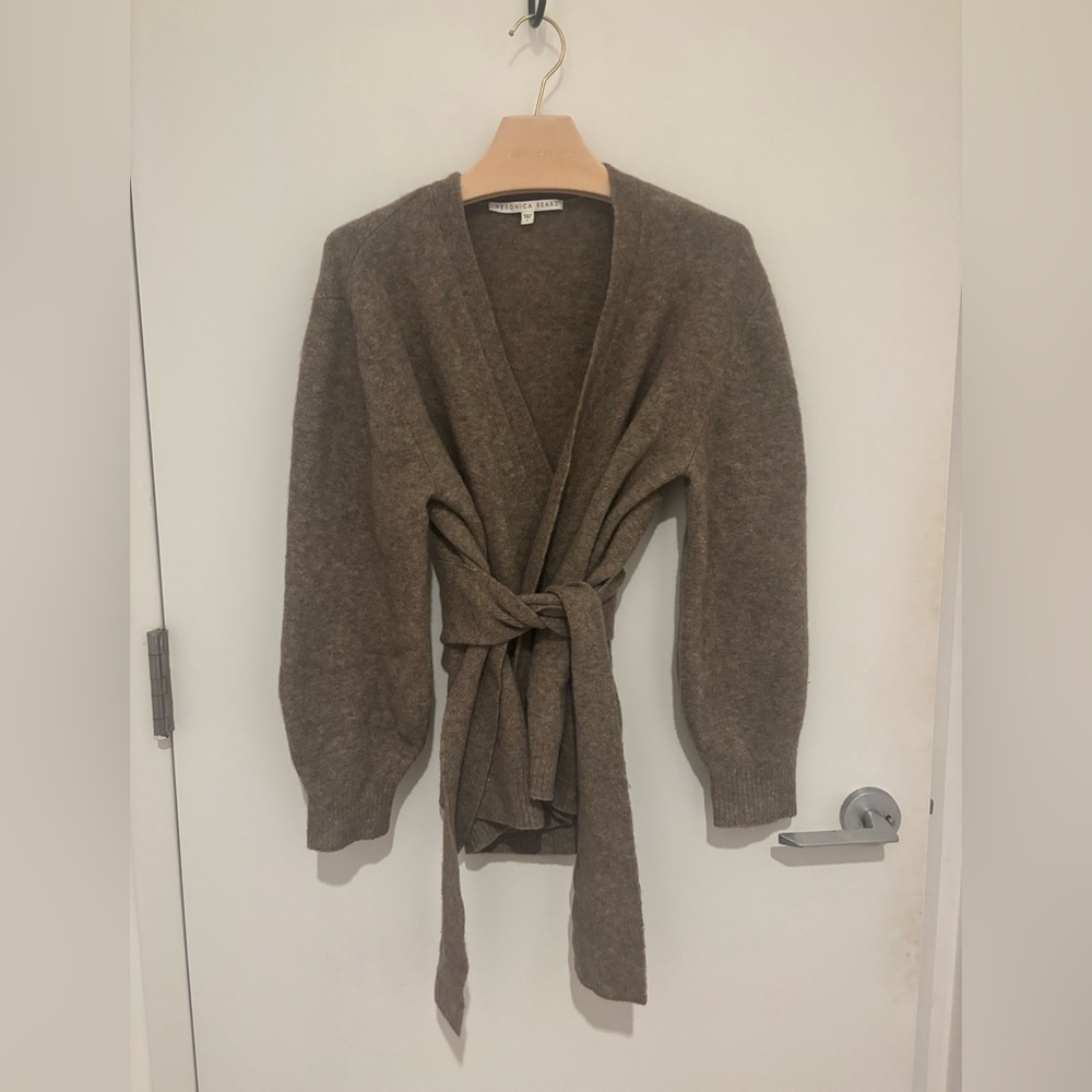 Veronica Beard Taupe Belted Cardigan